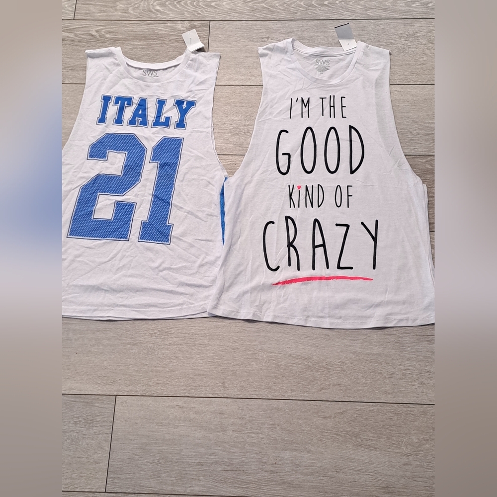 2 Brand New Ladies White Sleeveless Tops Set